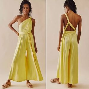 FP Beach Free People Citron Yellow Dani Wide Leg Covertible One Piece Jumpsuit